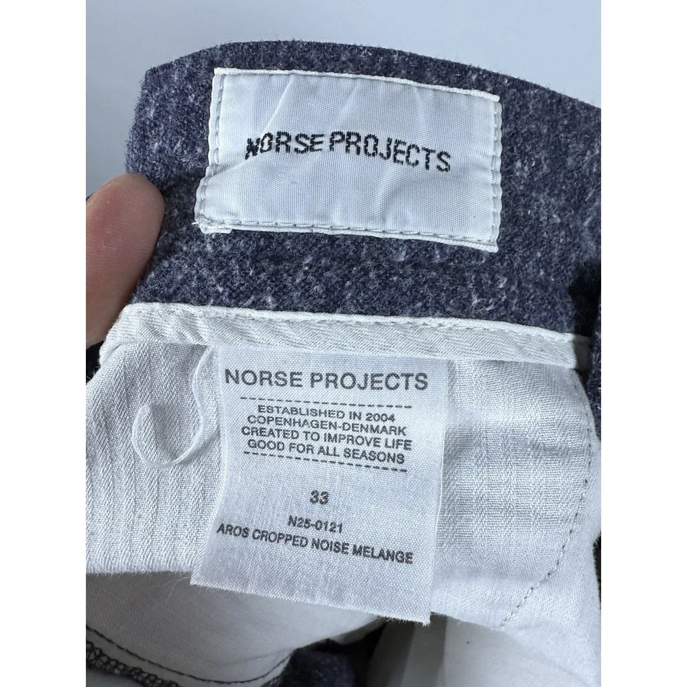 Norse Projects Pants Mens 33x27.5 Aros Cropped Nose Melange Cotton Straight Blue